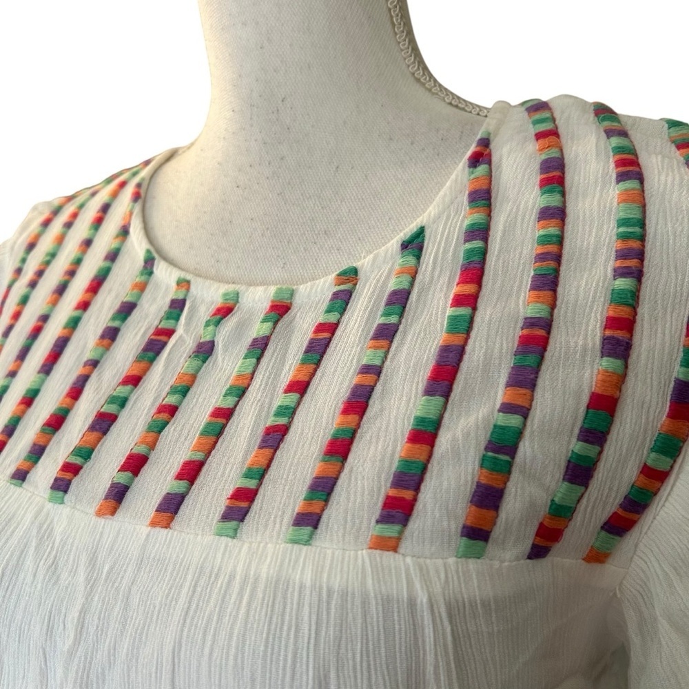 Studio West Cabo Cantina Embroidered Shift Dress White Womens SZ Small Beach NEW - Picture 5 of 10